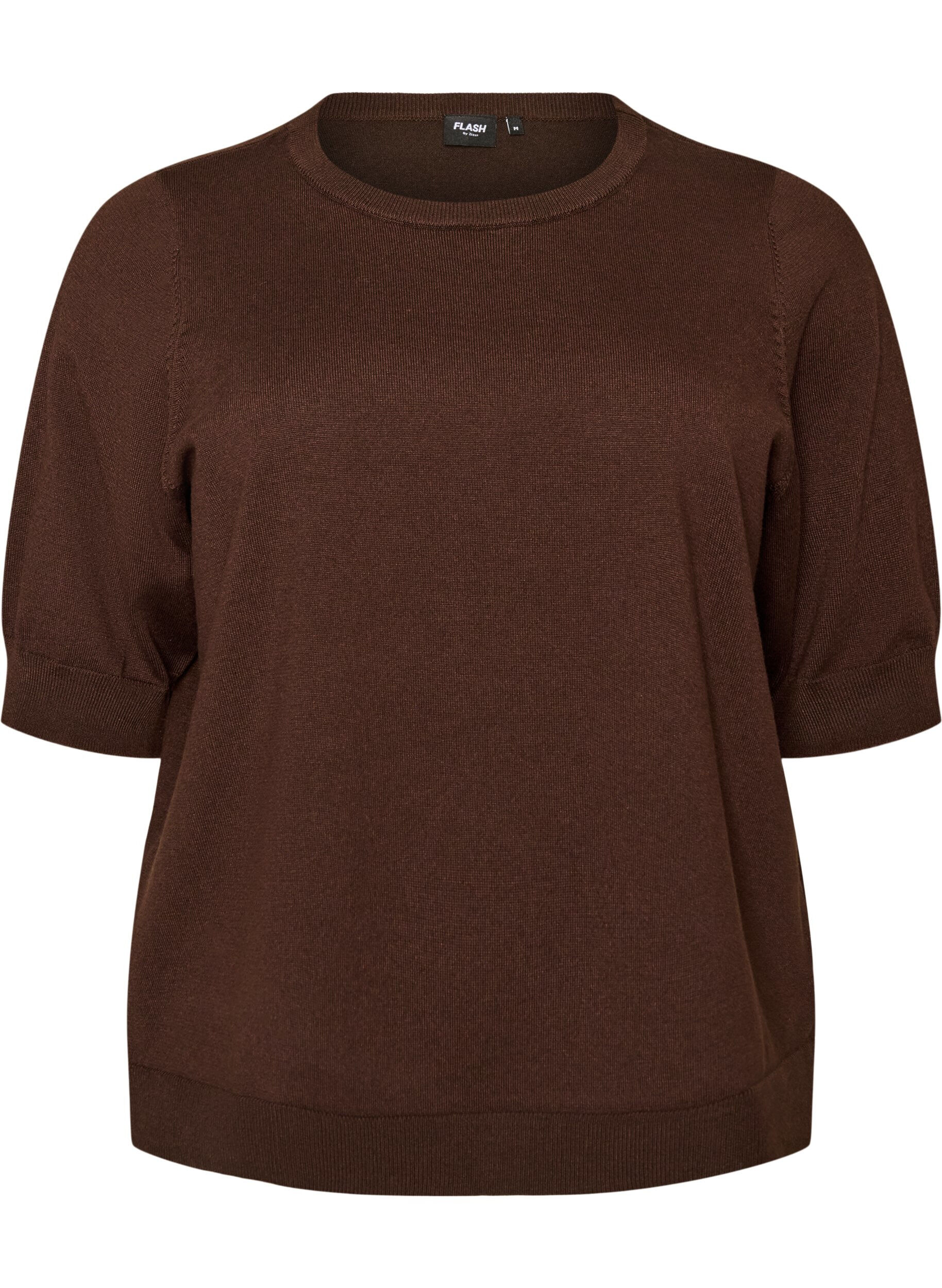 ZizziFinstrikket bluse med korte &aelig;rmer, Brun, Packshot image number 0