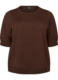 Finstrikket bluse med korte &aelig;rmer, Brun