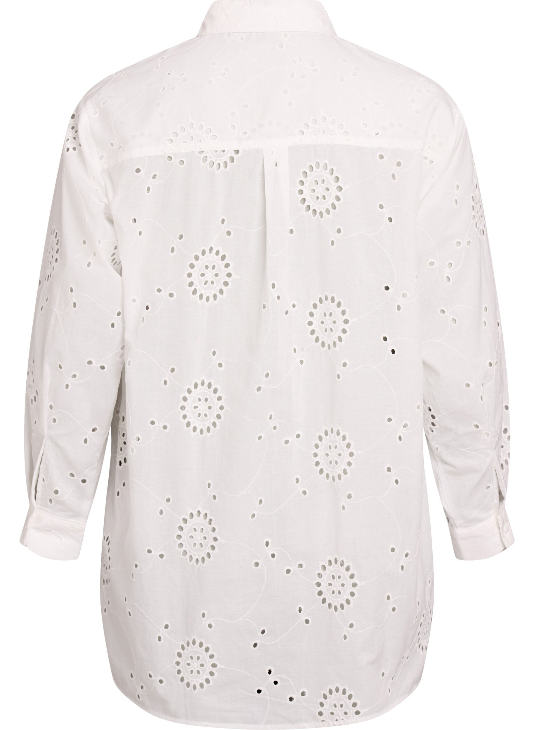Zizzi Tunika i bomuld med broderie anglaise, Hvid, Packshot image number 1