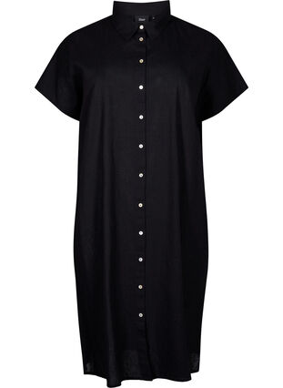 Lang skjorte i bomuldsmix med hør , Black, Packshot image number 0