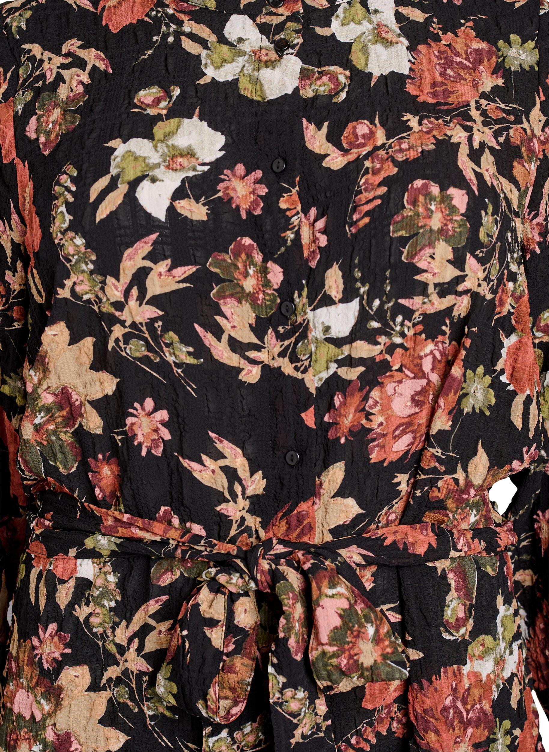 ZizziMidikjole med blomsterprint og aftageligt bindeb&aelig;lte, Sort, Packshot image number 2