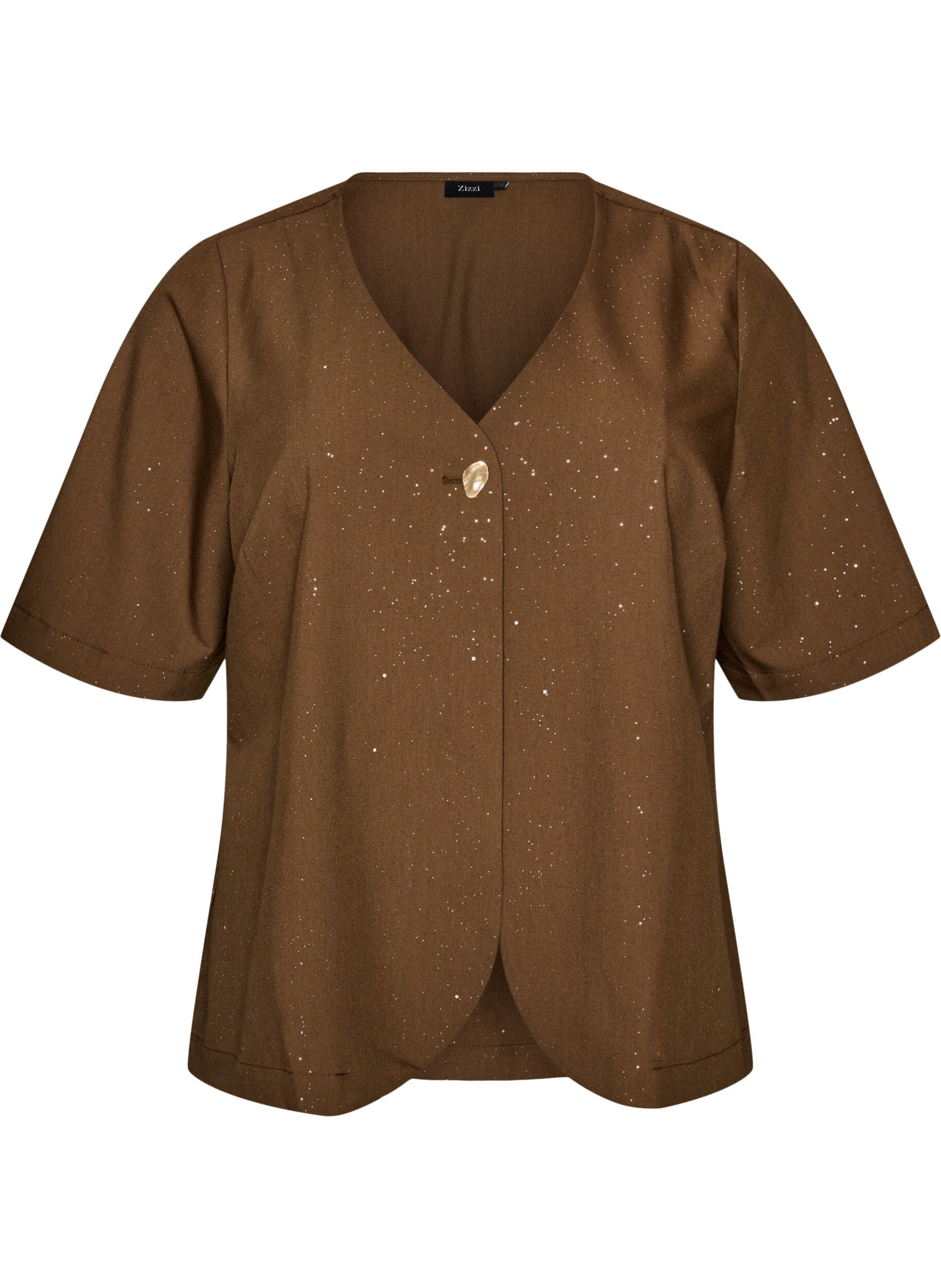 ZizziBluse med glimmer og V-udsk&aelig;ring, Brun, Packshot image number 0
