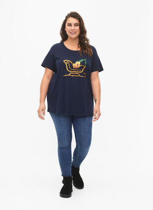 Jule t-shirt med pailletter, Navy Blazer SLATE, Model image number 2