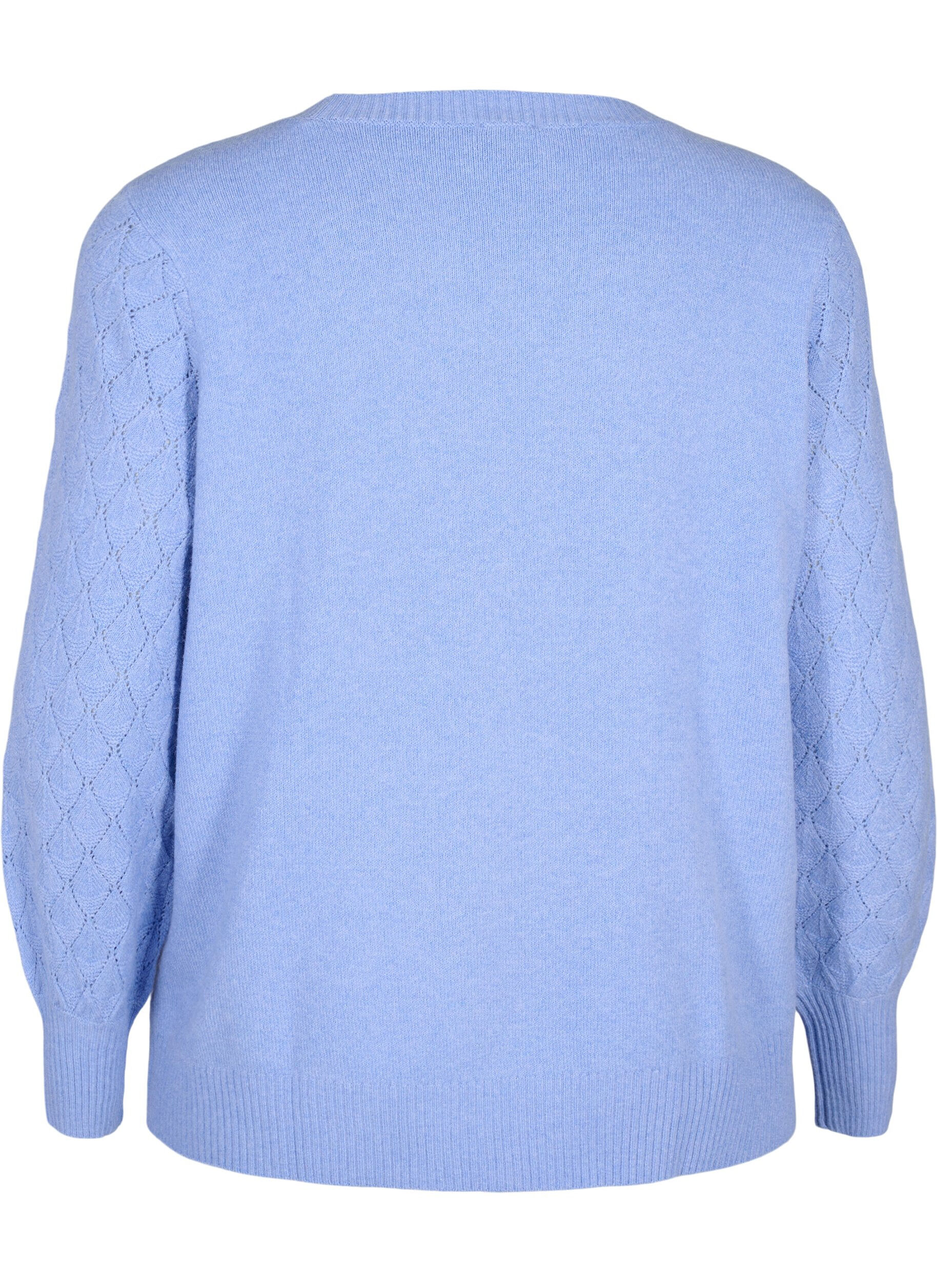 Zizzi Strikbluse med hulm&oslash;nster, Cornflower Blue Mel., Packshot image number 1