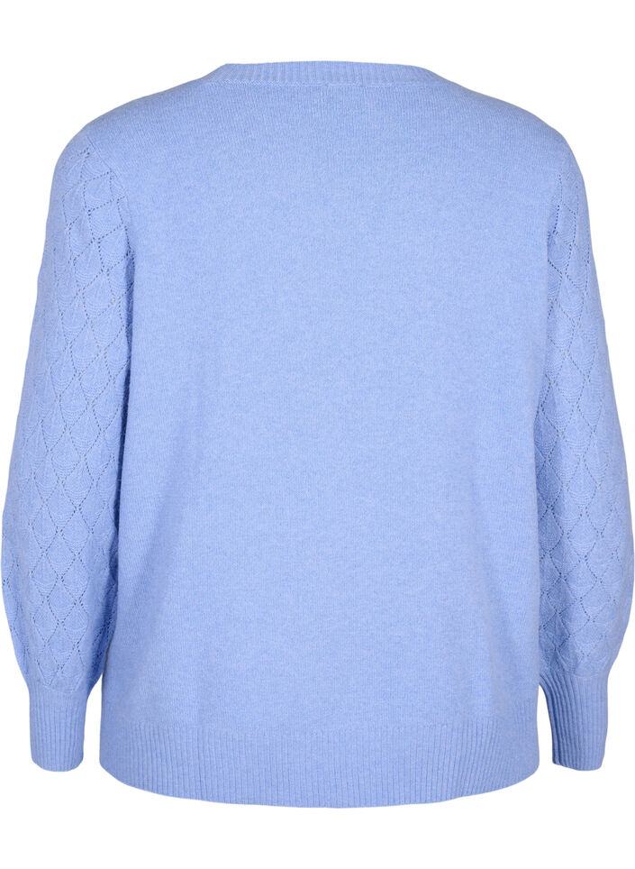 Strikbluse med hulmønster, Cornflower Blue Mel., Packshot image number 1