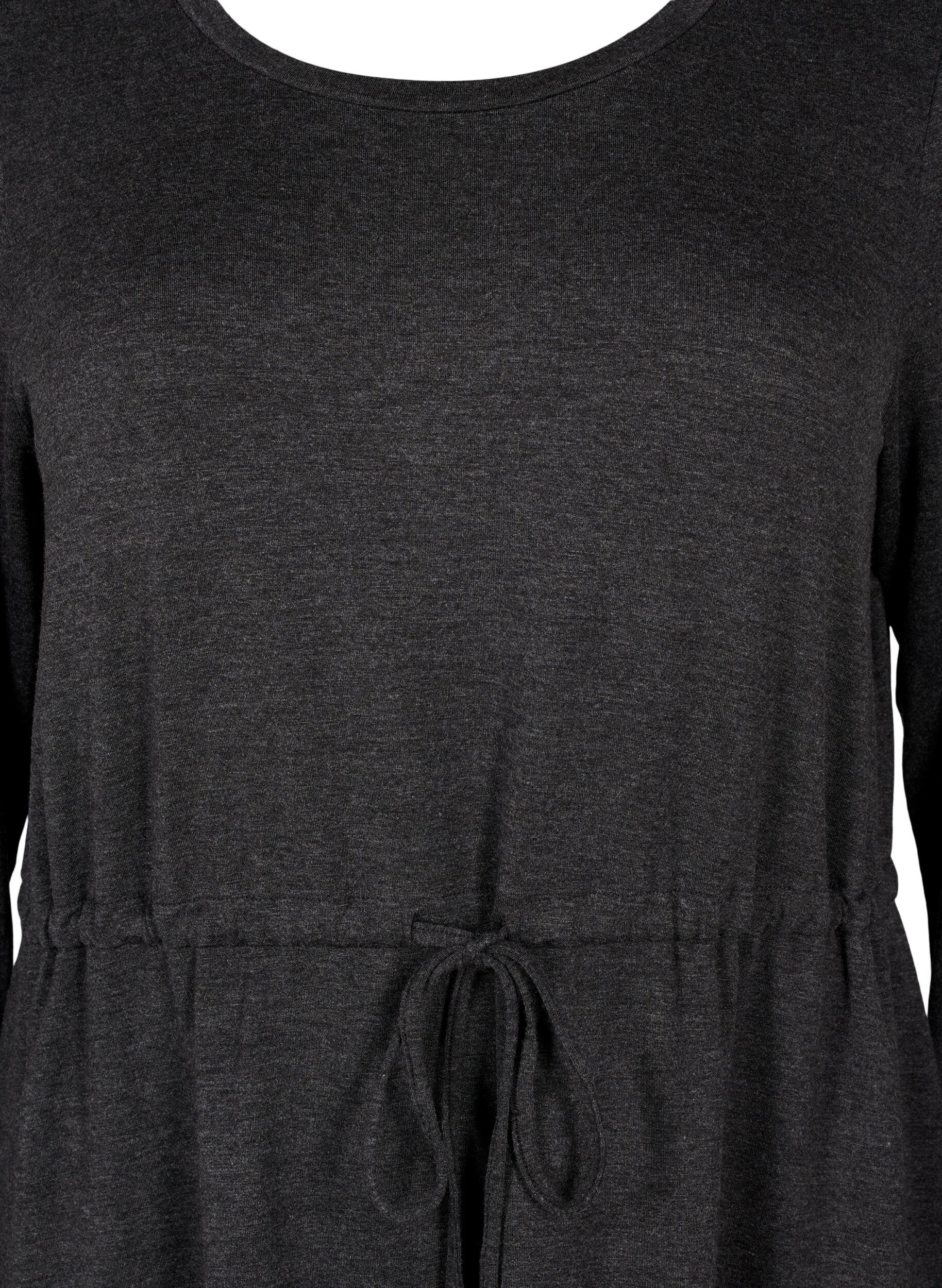 Zizzi Kn&aelig;lang jerseykjole med bindeb&aring;nd, Dark Grey Melange, Packshot image number 2