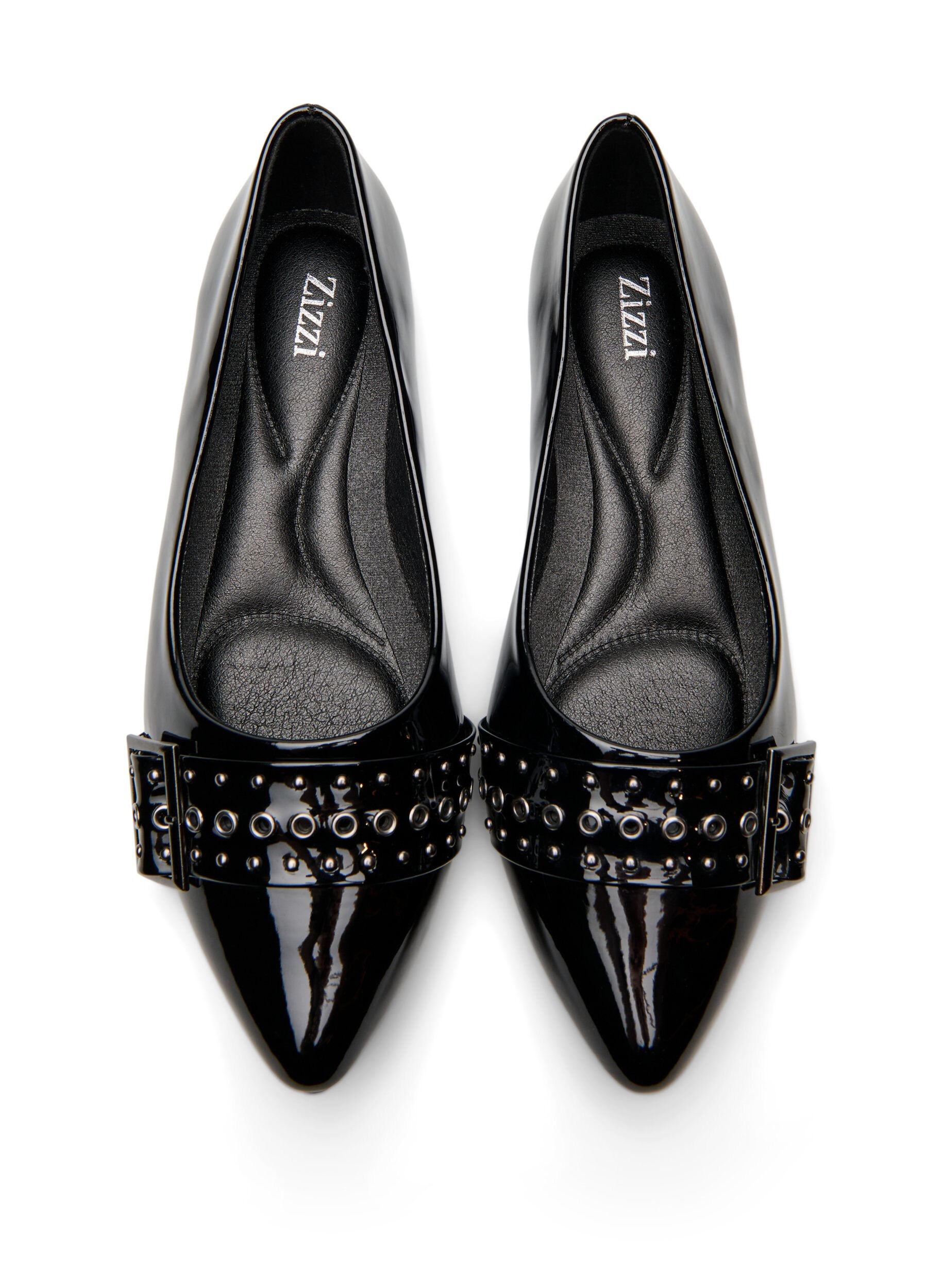 Zizzi Wide fit - Ballerina med rem og nitter, Sort, Packshot image number 2