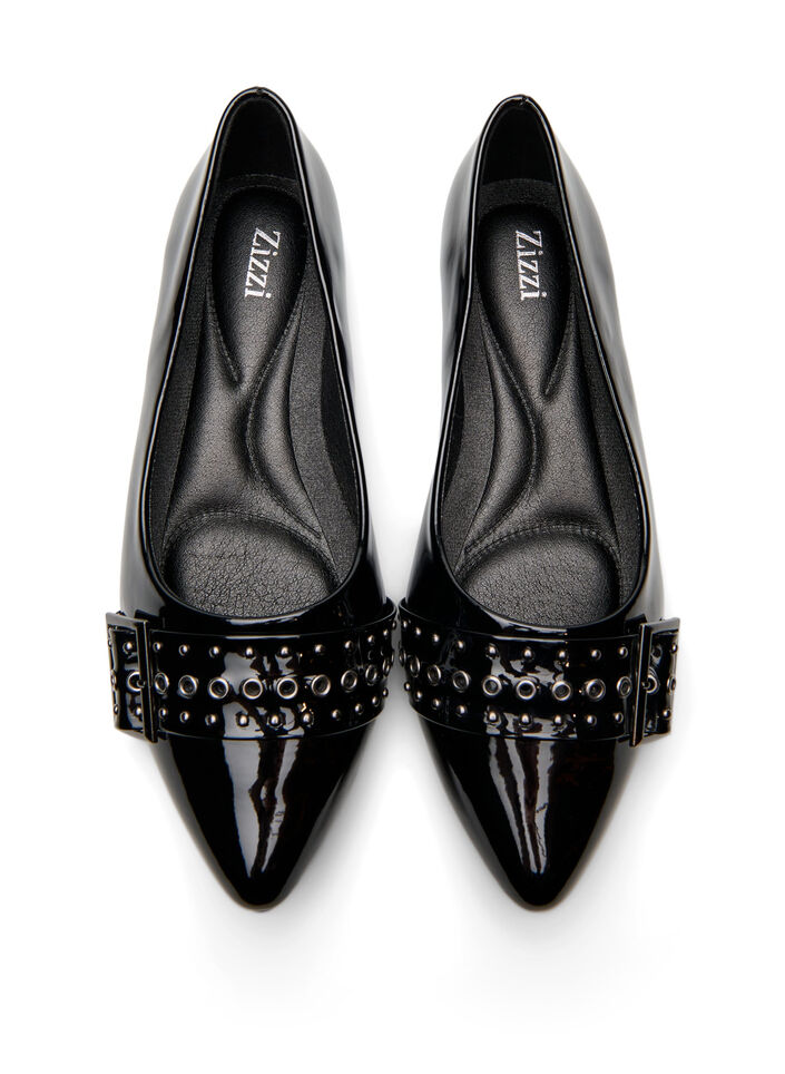 Wide fit - Ballerina med rem og nitter, Sort, Packshot image number 2