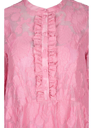 Jacquard kjole med flæser og a-shape, Cashmere Rose, Packshot image number 3