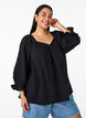 Bluse i bomuldsmusselin med 3/4 ærmer, Black, Model image number 0