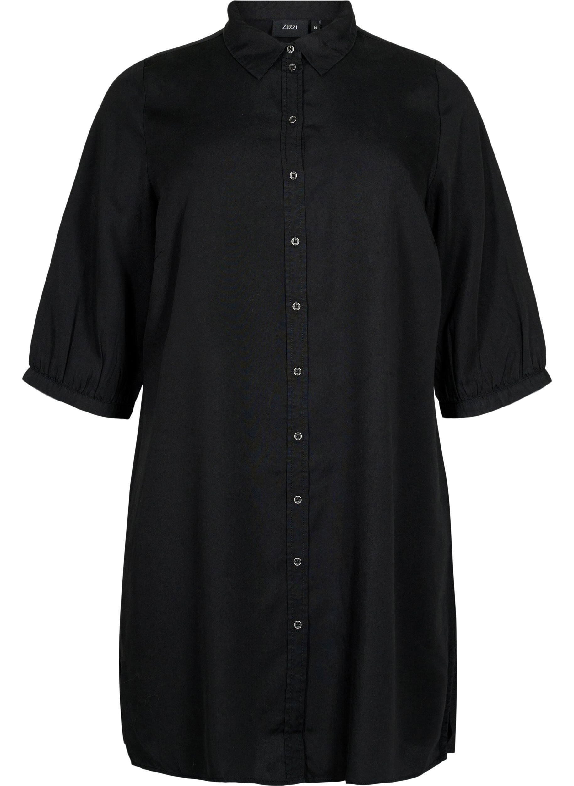 Zizzi Lang skjorte med 3/4 &aelig;rmer i lyocell (TENCEL&trade;), Black, Packshot image number 0