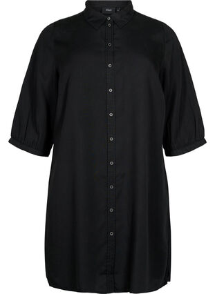 Lang skjorte med 3/4 ærmer i lyocell (TENCEL™), Black, Packshot image number 0