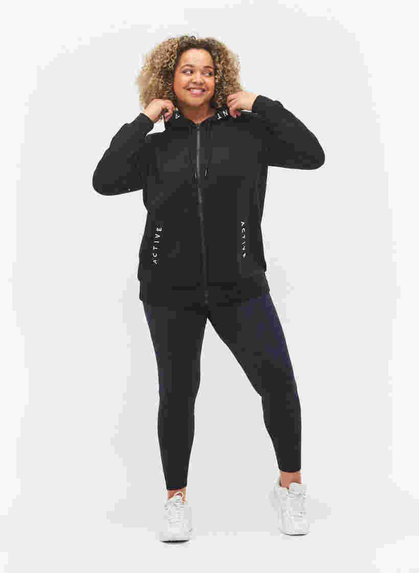 Trænings cardigan med lynlås og hætte, Black, Model image number 2