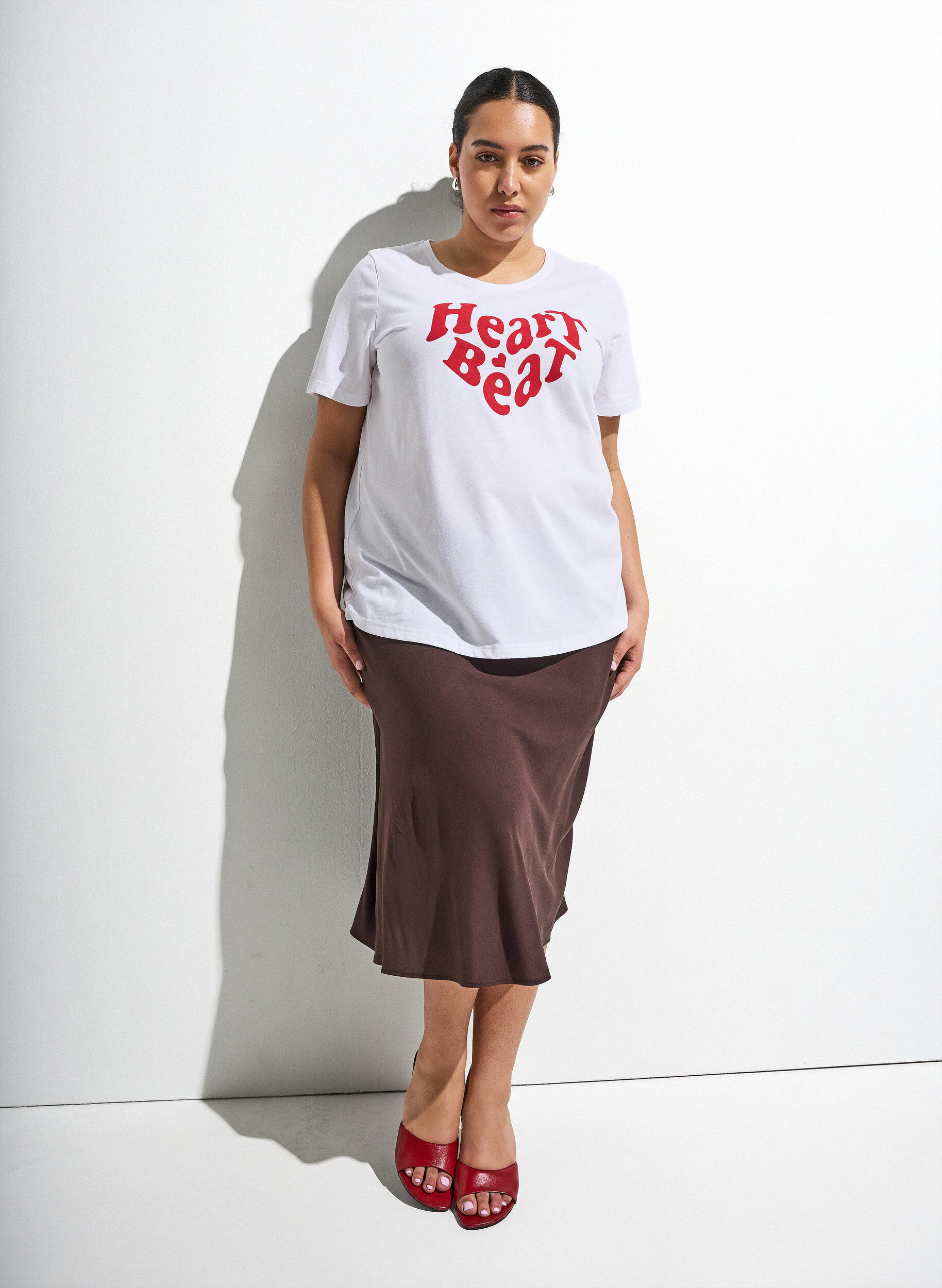 ZizziNederdel i viskose med elastisk talje, Brun, Image image number 0