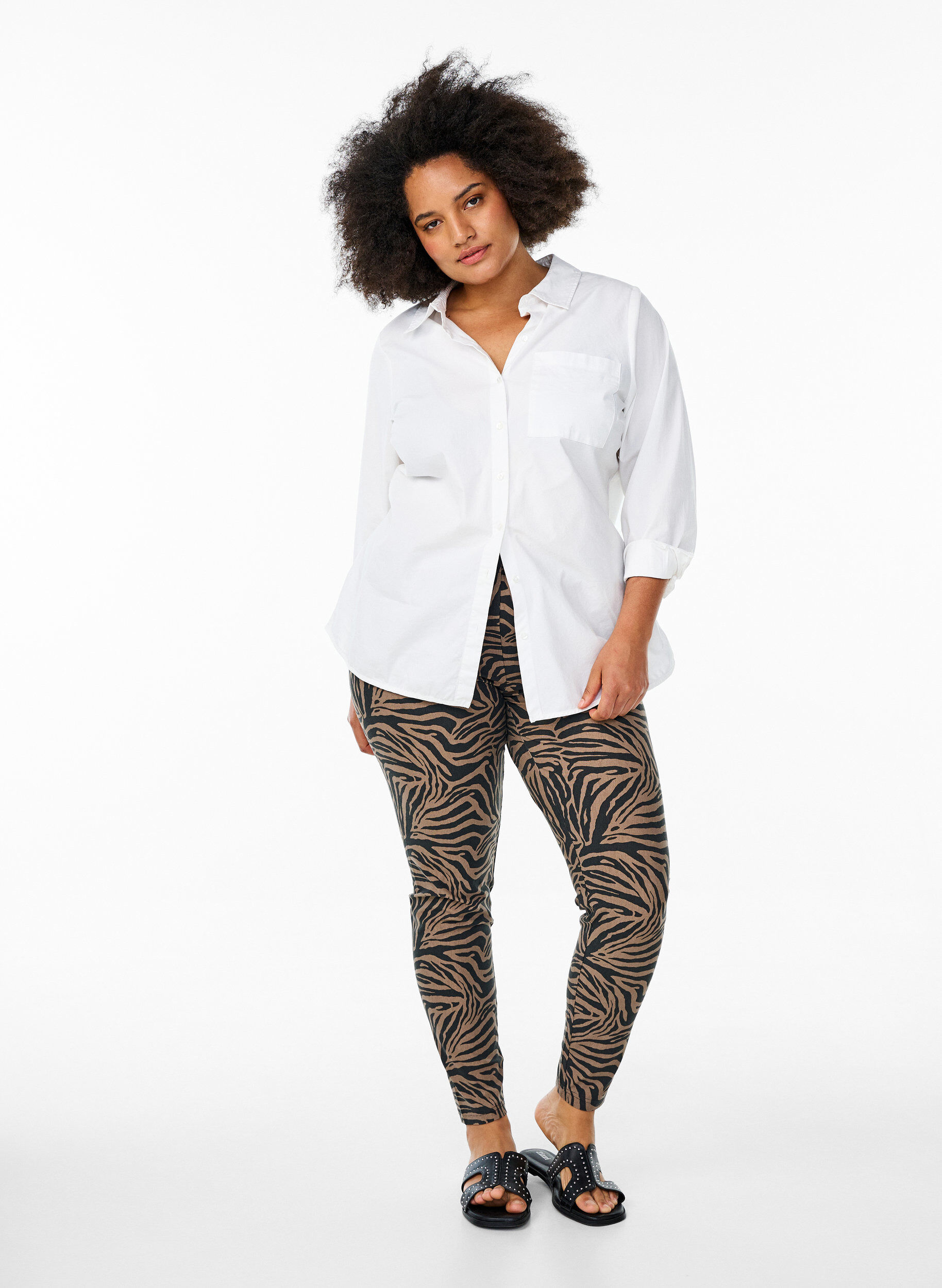 Zizzi Viskose leggings med zebra print, Brun, Model image number 1