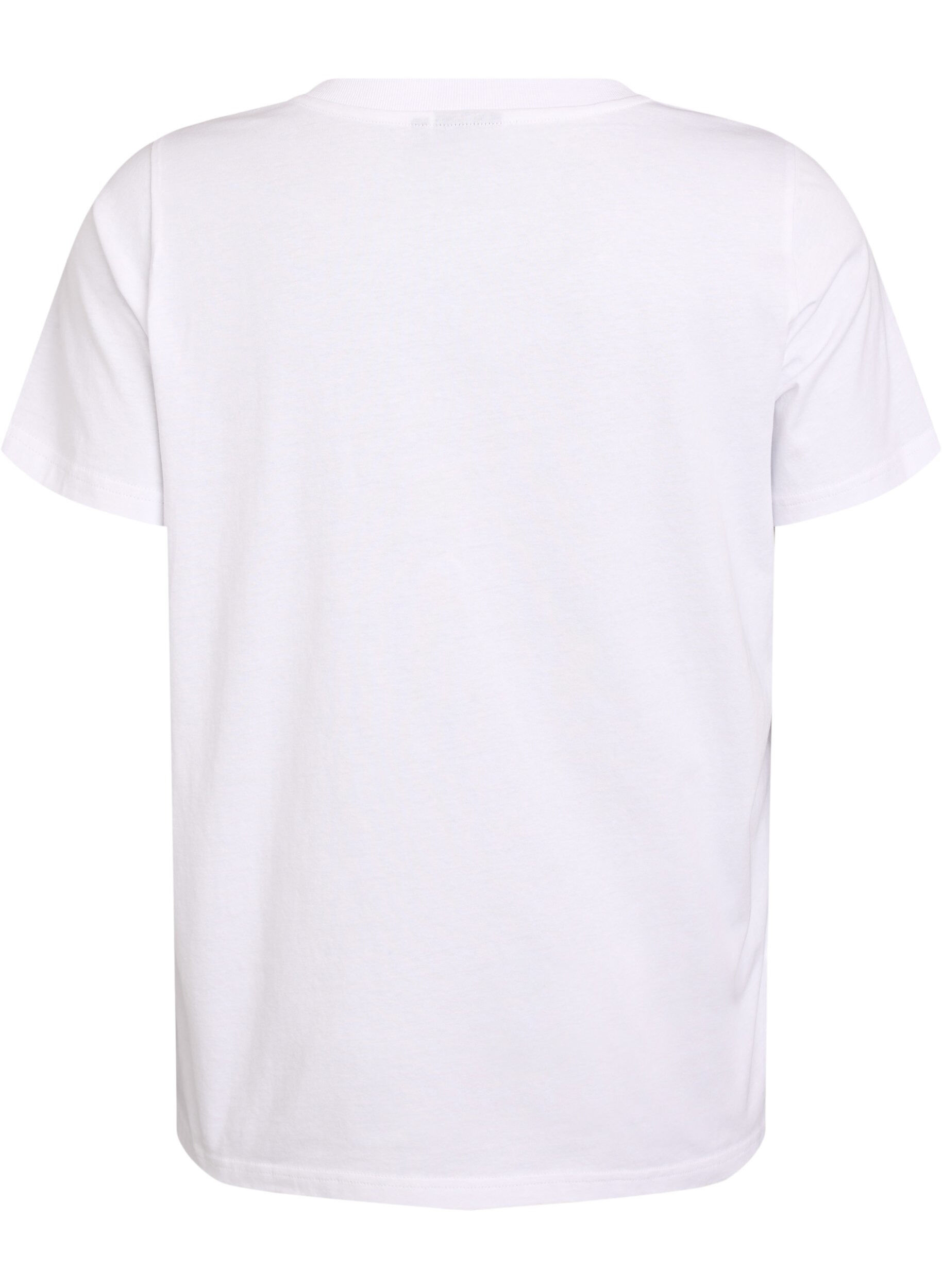 Zizzi Basis t-shirt i bomuld med V-hals, Hvid, Packshot image number 1