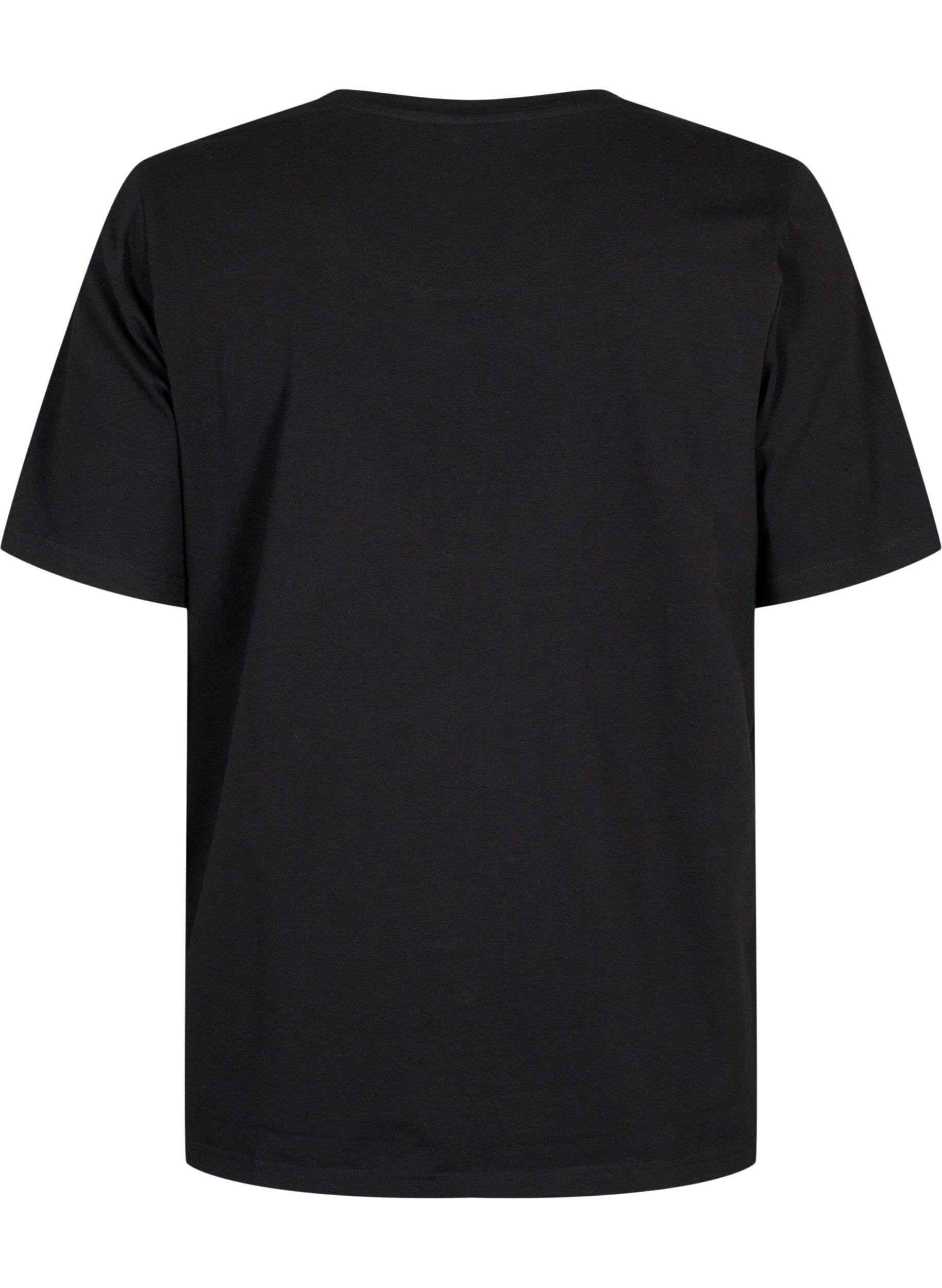Zizzi T-shirt i &oslash;kologisk bomuld med broderidetaljer, Black, Packshot image number 1