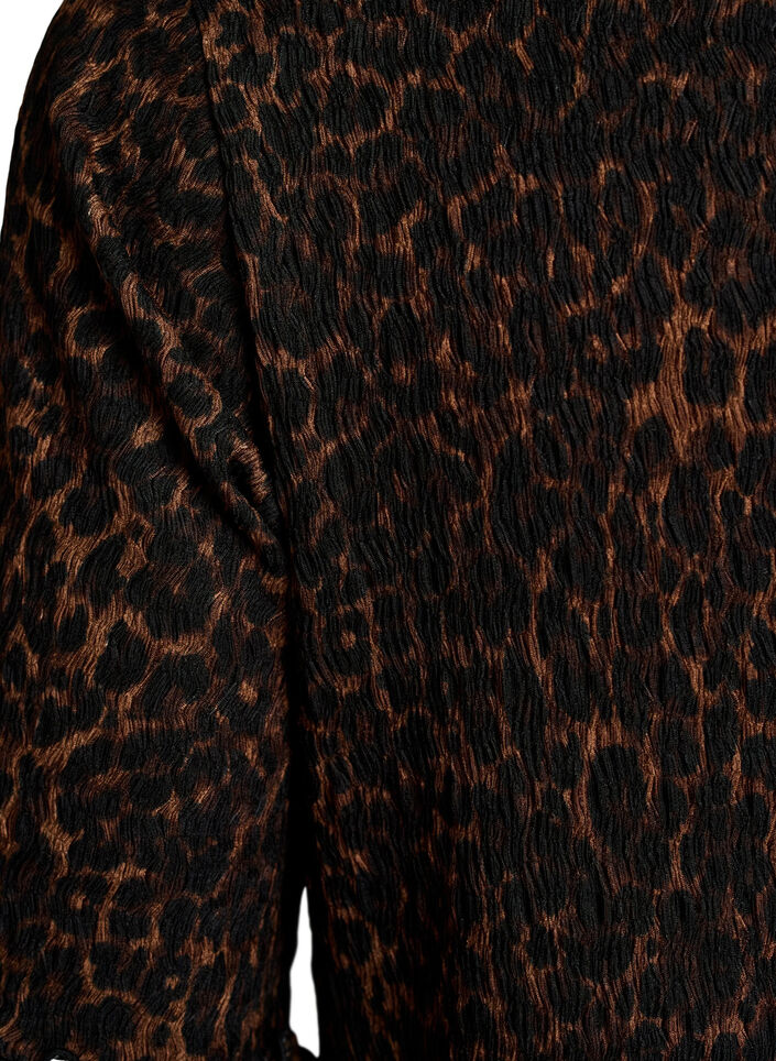 Midikjole med struktur og korte &aelig;rmer, Brun, Packshot image number 3