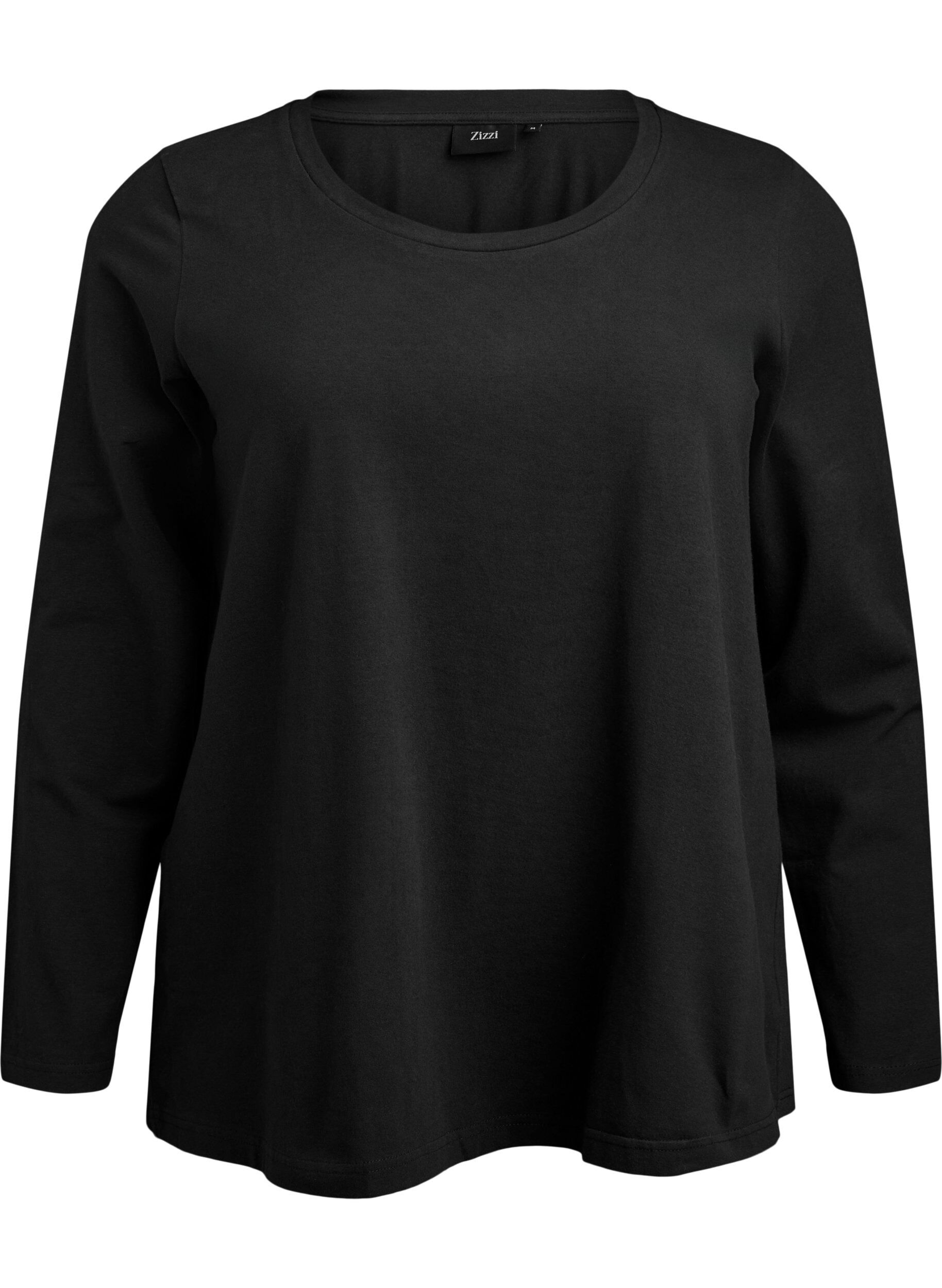 ZizziBasis jerseybluse med lange &aelig;rmer, Sort, Packshot image number 0