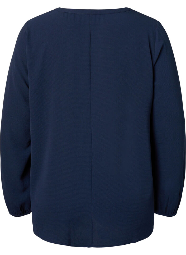 Ensfarvet bluse med v-hals, Navy Blazer, Packshot image number 1