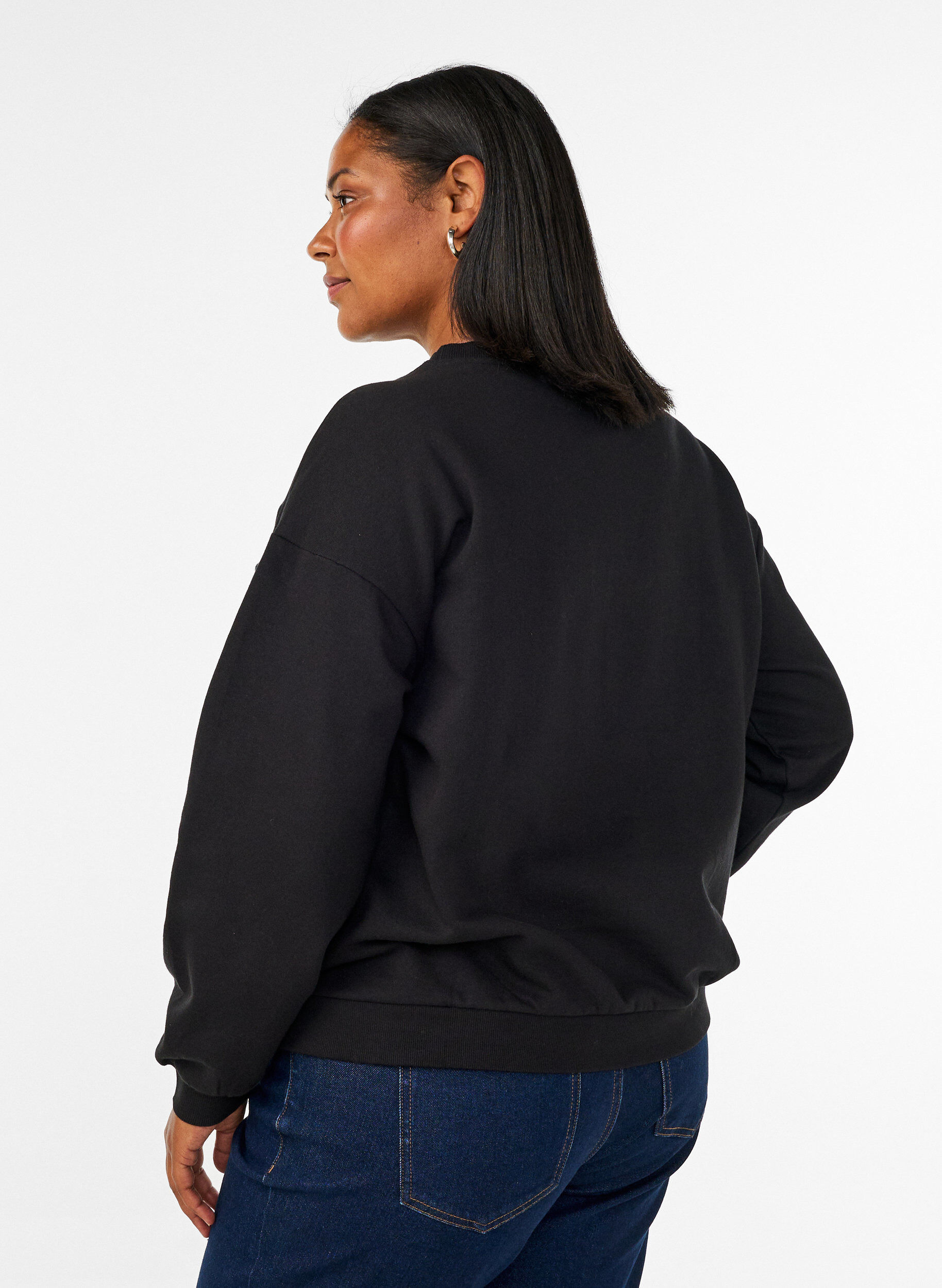 ZizziSweatshirt med tekstmotiv i boucl&eacute;, Sort, Model image number 2
