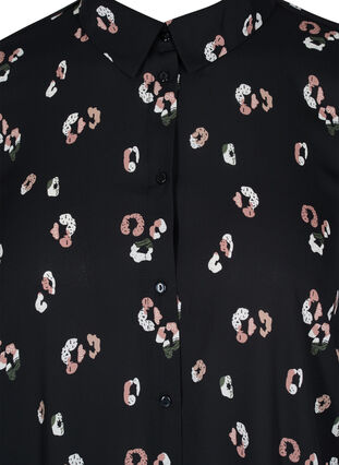 Printet skjortekjole med slids, Black w. Flower, Packshot image number 2