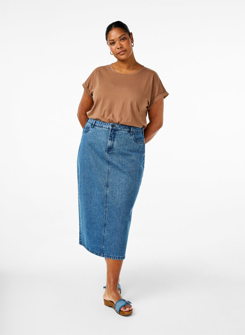 Kort&aelig;rmet t-shirt i bomuldsblanding, Brun, Model image number 1