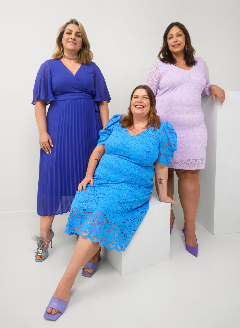 Plisseret midikjole med korte &aelig;rmer, Clematis Blue, Image image number 0