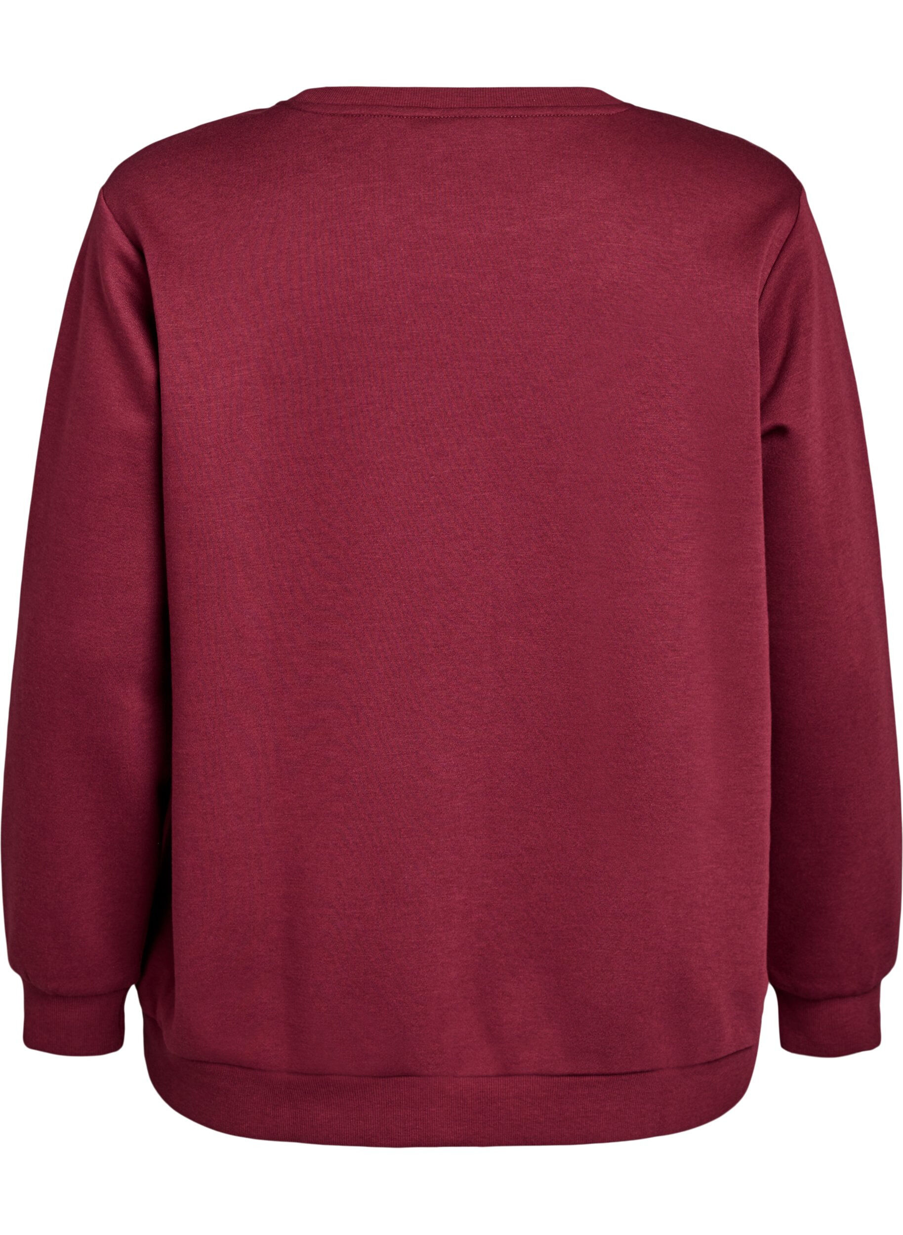 Zizzi Sweatshirt med broderet Milano-motiv, M&oslash;rk Bordeaux, Packshot image number 1