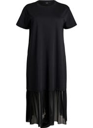 T-shirtkjole med transparent meshkant, Sort