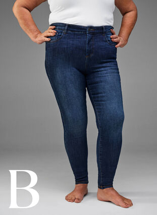 Super slim jeans med høj talje, Dark Blue, Model image number 4