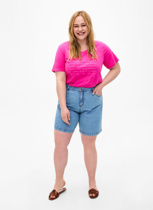 T-shirt med tekst motiv, Shocking Pink W.Pink, Model image number 2
