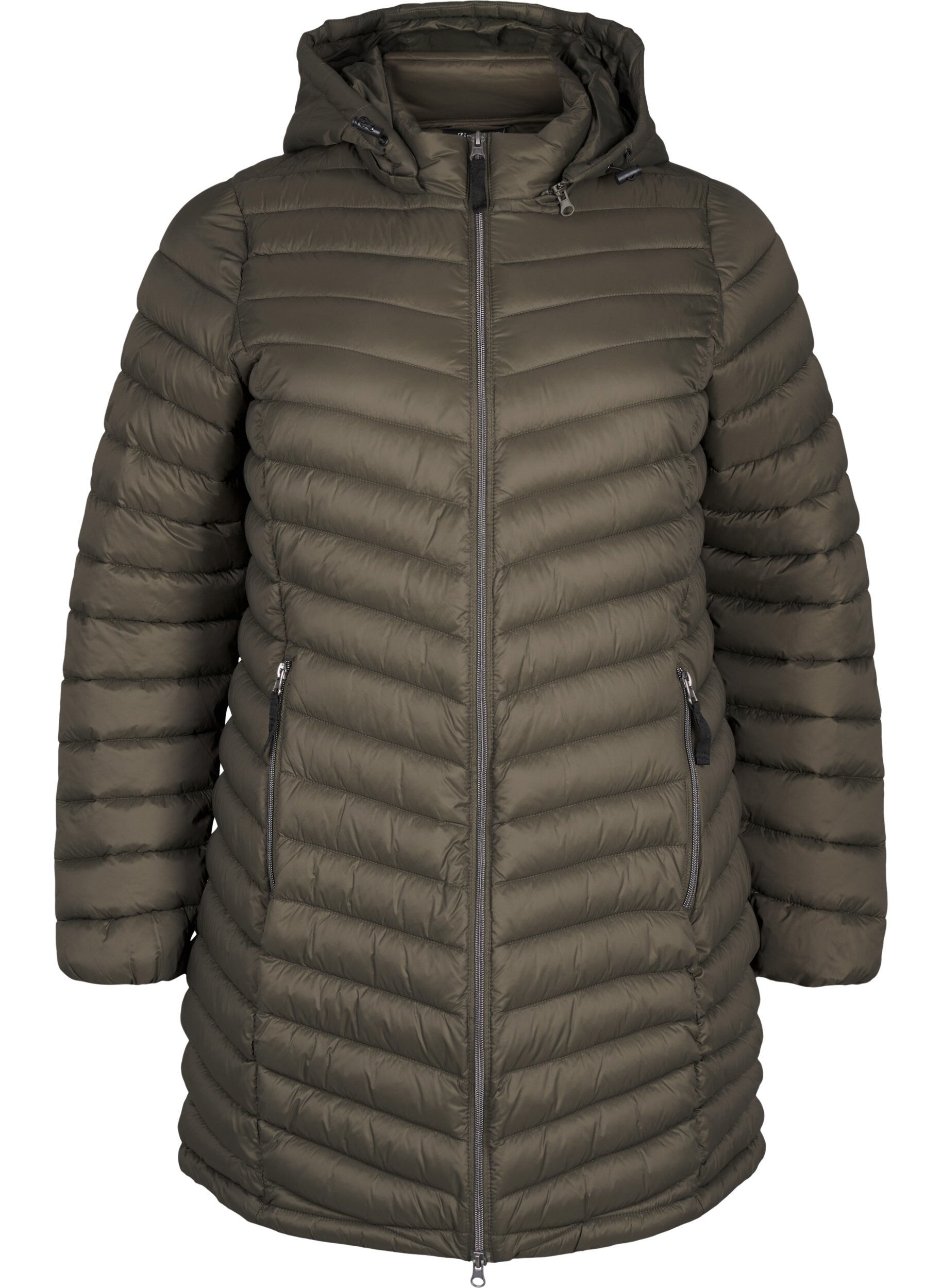 Zizzi Letv&aelig;gts jakke med lommer og aftagelig h&aelig;tte, Gr&oslash;n, Packshot image number 0