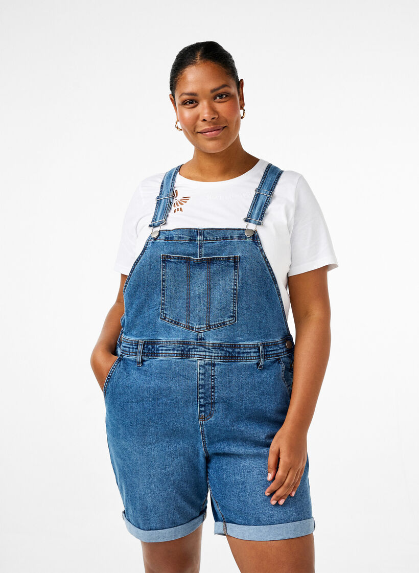 Overalls-shorts i denim, Blå, Model image number 0