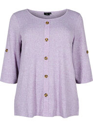 Bluse med knapper og 3/4 ærmer, Royal Lilac Melange