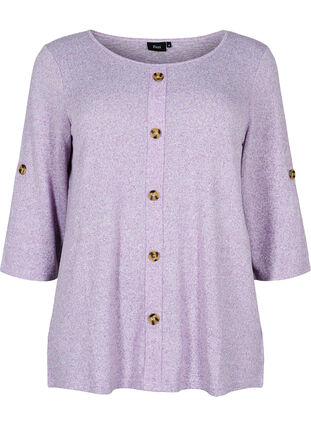 Bluse med knapper og 3/4 ærmer, Royal Lilac Melange, Packshot image number 0