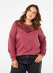 Sweatshirt med blondedetalje, Rose Brown, Model image number 0