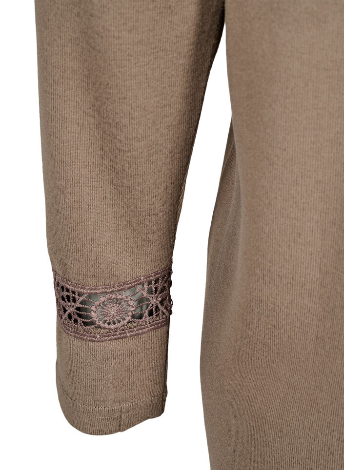 Bluse med broderidetaljer og lange ærmer, Brun, Packshot image number 3