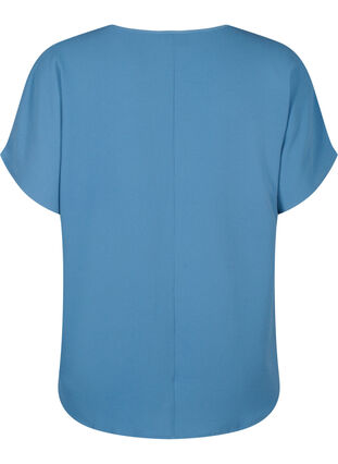 Bluse med korte ærmer og rund halsudskæring, Moonlight Blue, Packshot image number 1