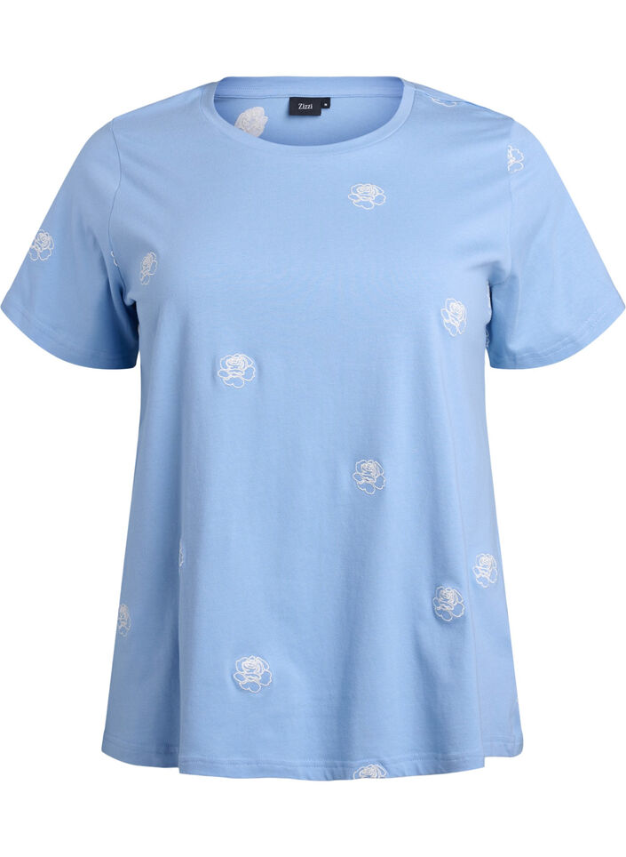 T-shirt i &oslash;kologisk bomuld med broderede motiver, Bl&aring;, Packshot image number 0