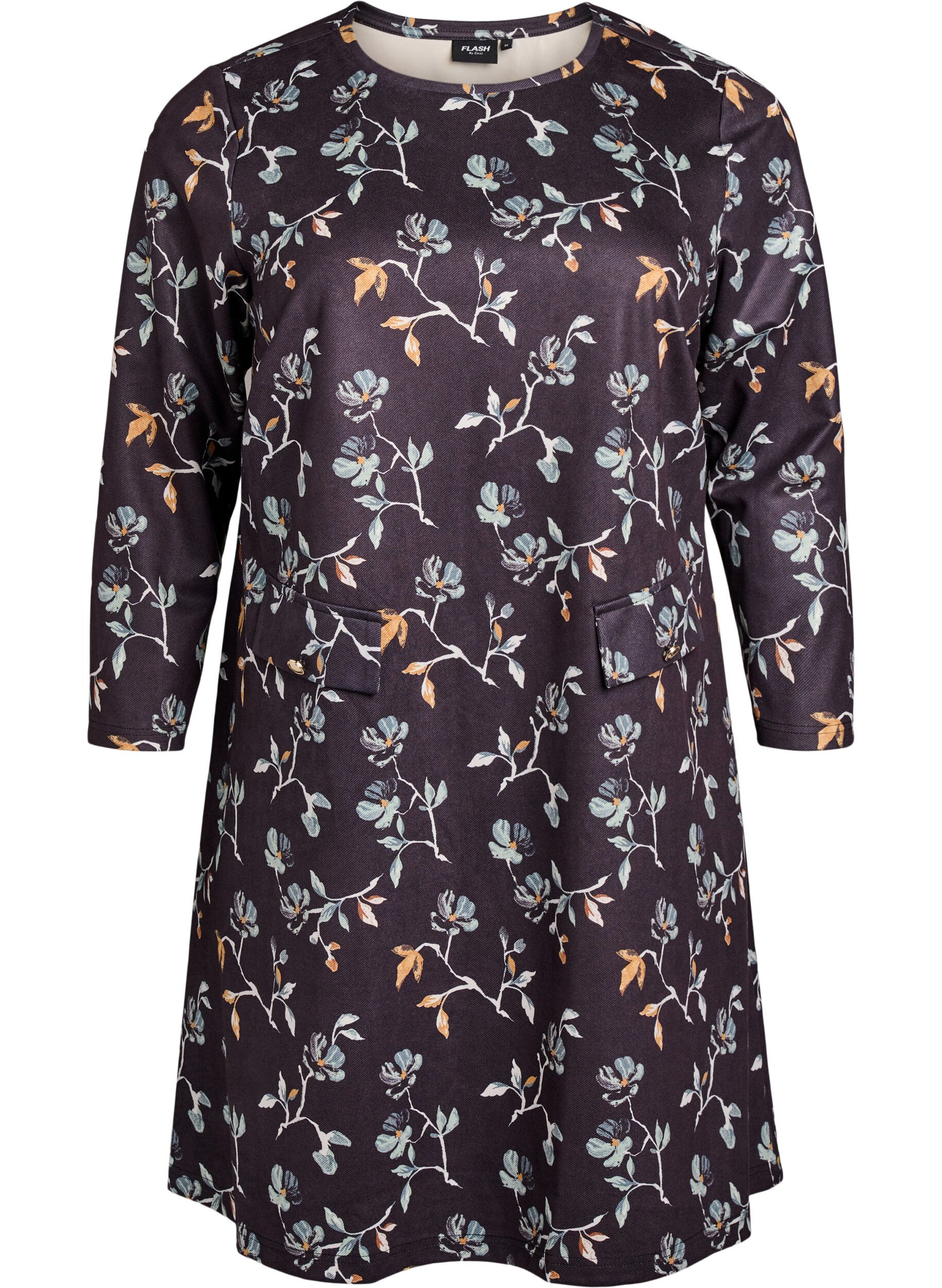 Zizzi FLASH - Kort kjole med A-snit og 7/8 &aelig;rmer, Sort, Packshot image number 0