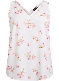 Printet top med v-hals , Hvid