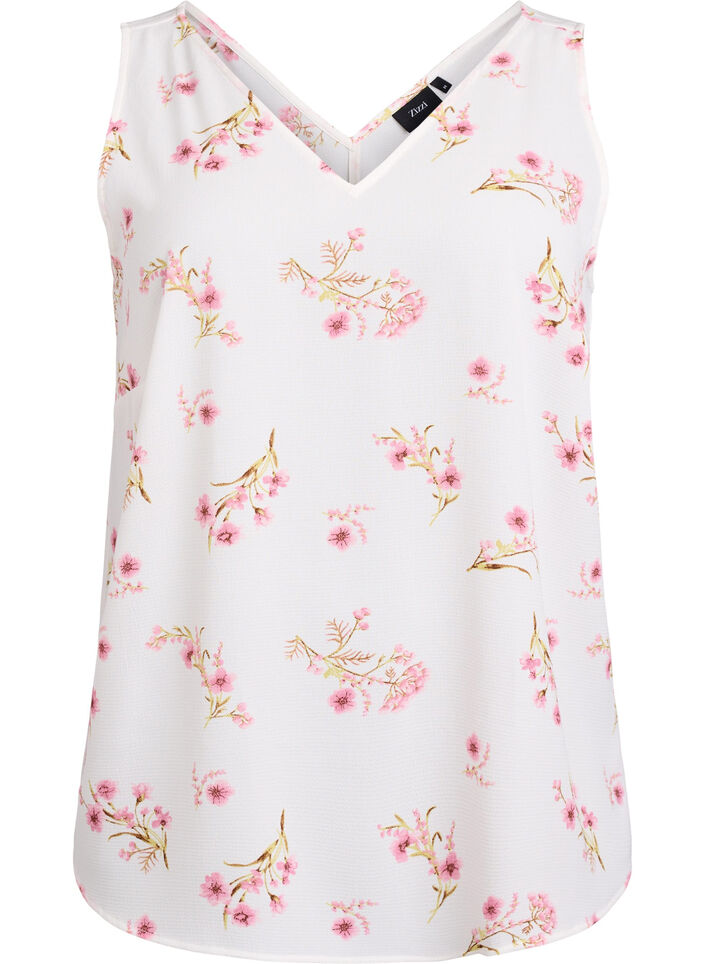 Printet top med v-hals , Hvid, Packshot image number 0