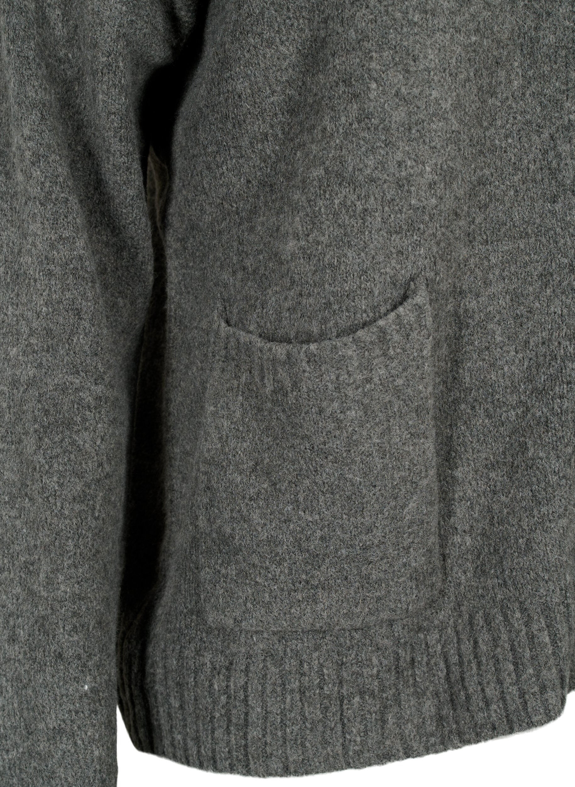 Zizzi Strikket cardigan med lynl&aring;s og lommer, Dark Grey Melange, Packshot image number 3