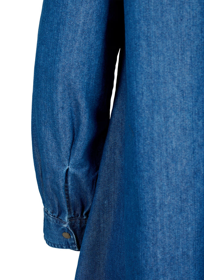 Langærmet denim kjole, Blue denim, Packshot image number 3