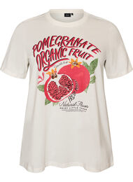 Bomulds T-shirt med print, Hvid