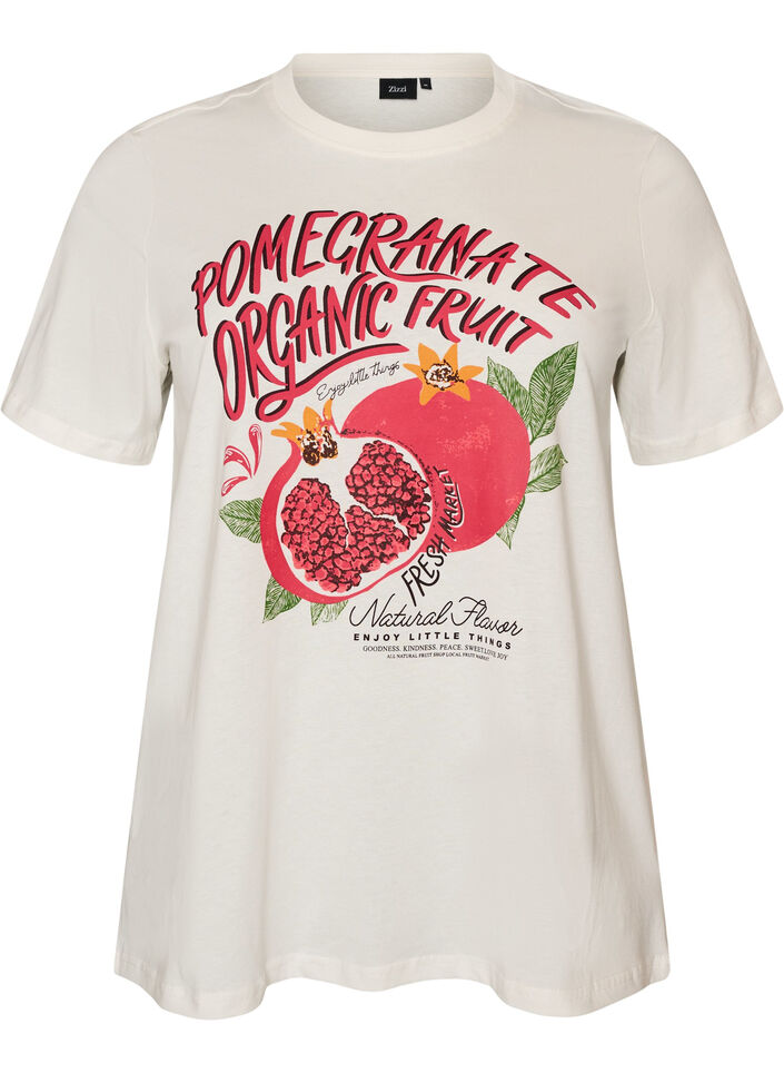 Bomulds T-shirt med print, Hvid, Packshot image number 0