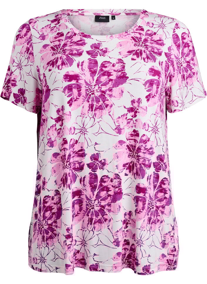 T-shirt med blomsterprint, Lyser&oslash;d, Packshot image number 0