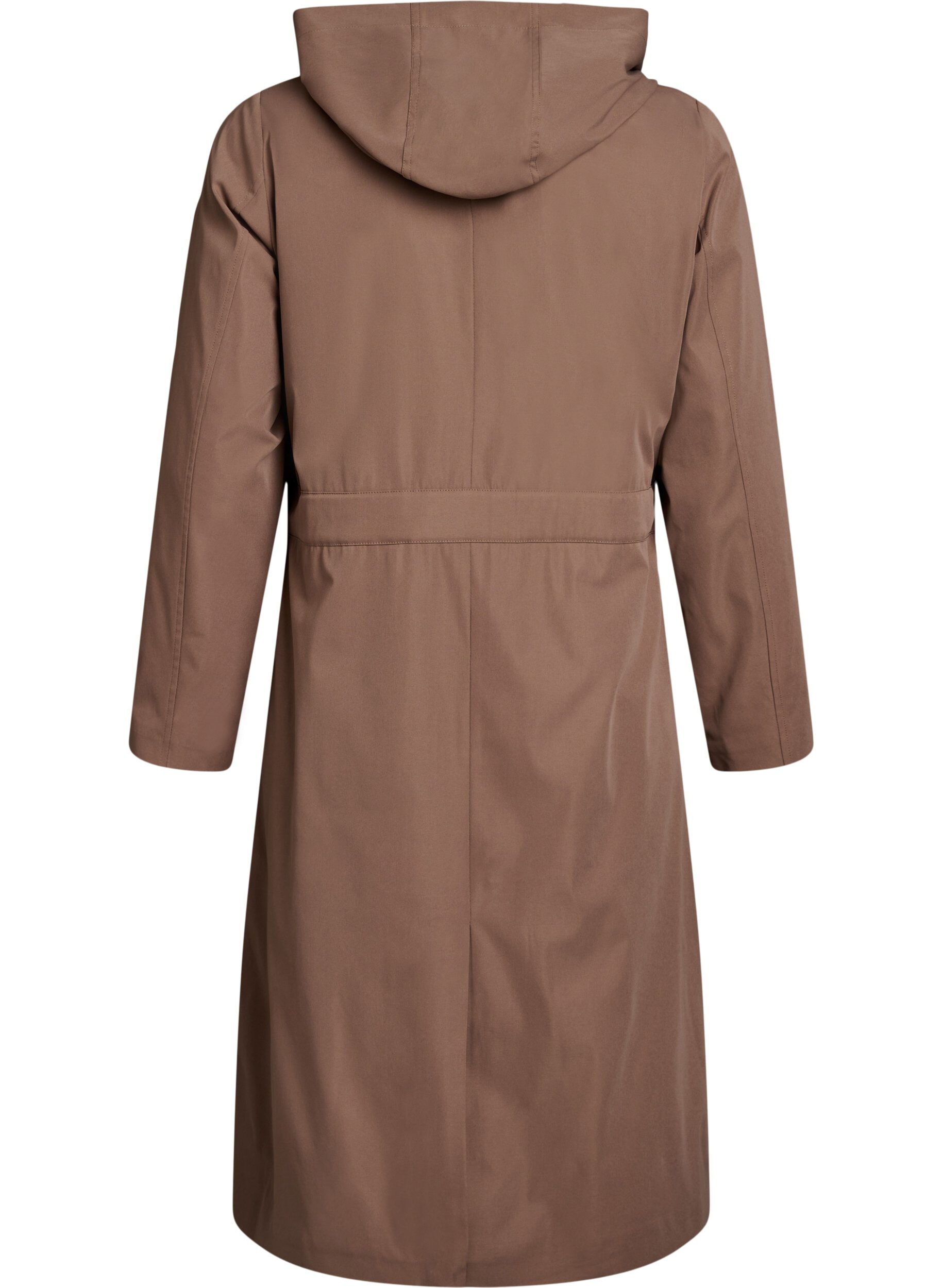 Zizzi Trenchcoat med h&aelig;tte og bindeb&aelig;lte, Brun, Packshot image number 1