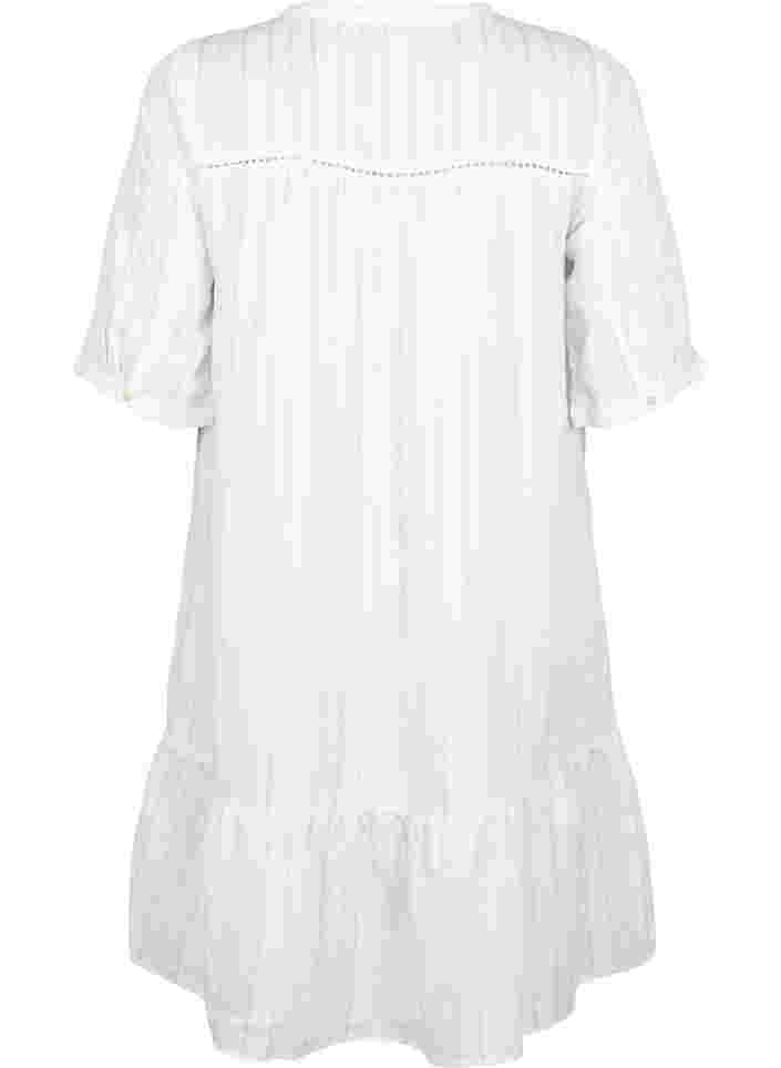 Stribet viskose kjole med blondebånd, Bright White, Packshot image number 1